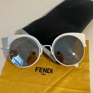 Fendi Sunglasses - Metal White Fancy Cat-Eye Round Italy